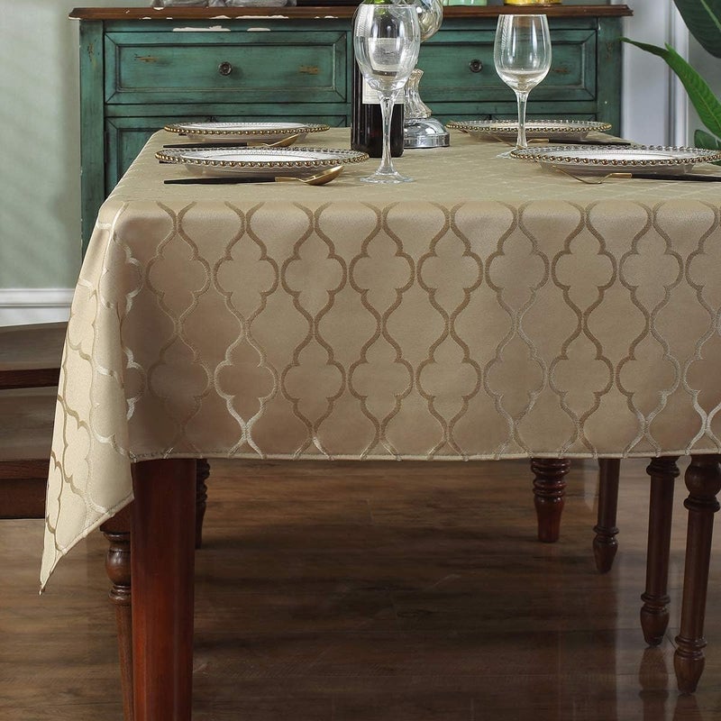 SASTYBALE Jacquard Tablecloth Flower Patterns Polyester Table Cloth Spill Proof Wrinkle Resistant Table Cover for Kitchen Dining Tabletop (Rectangle/Oblong, 60" x 102" (8-10 Seats), Gold) - Image 1